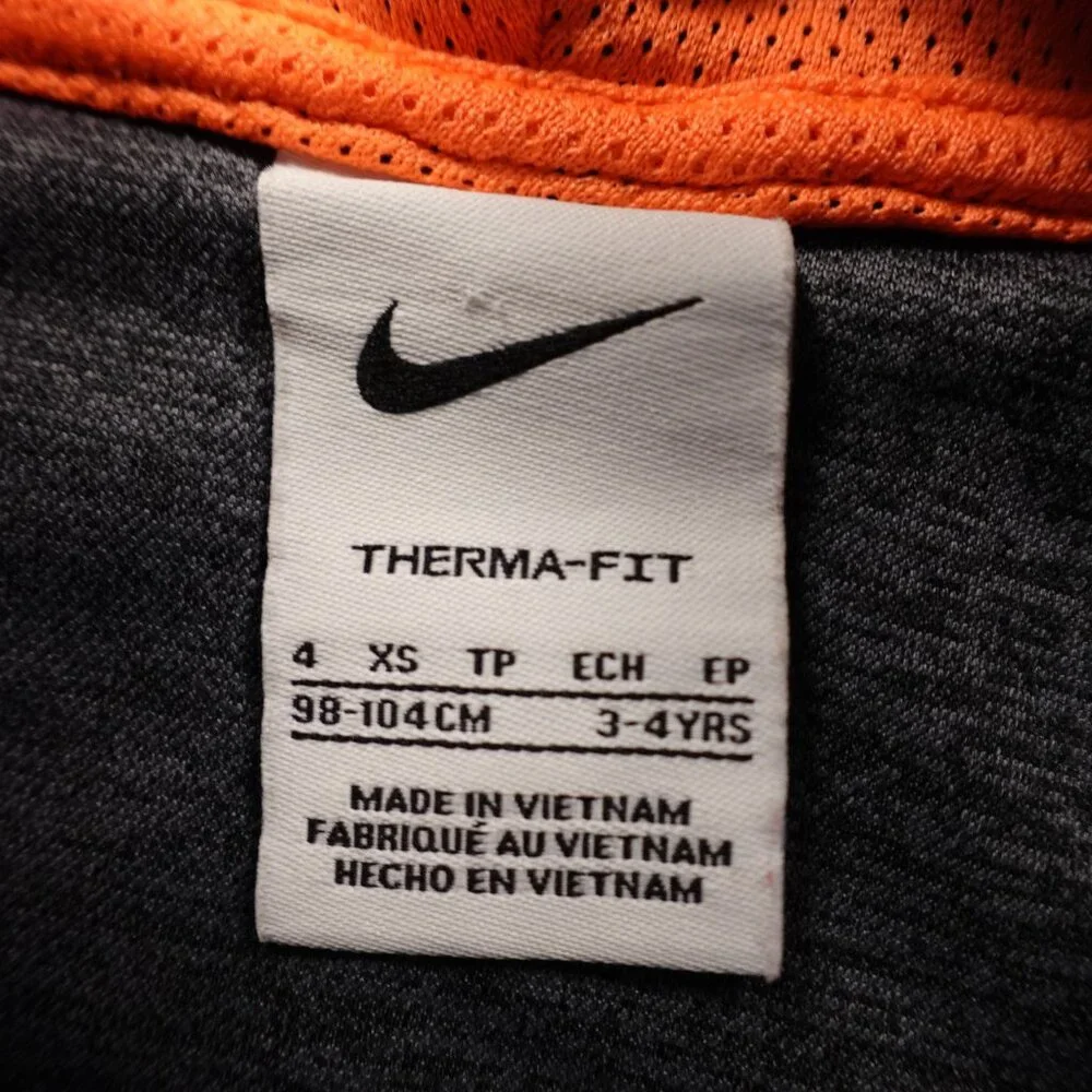 Nike‎ Therma-FIT Full Zip Hoodie Kids XS (4) Gray Black Orange